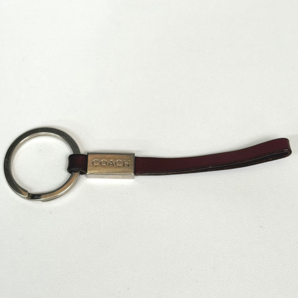 Coach Burgundy Leather Loop Key Fob Keychain Silver Tone Hardware Oxblood Wine